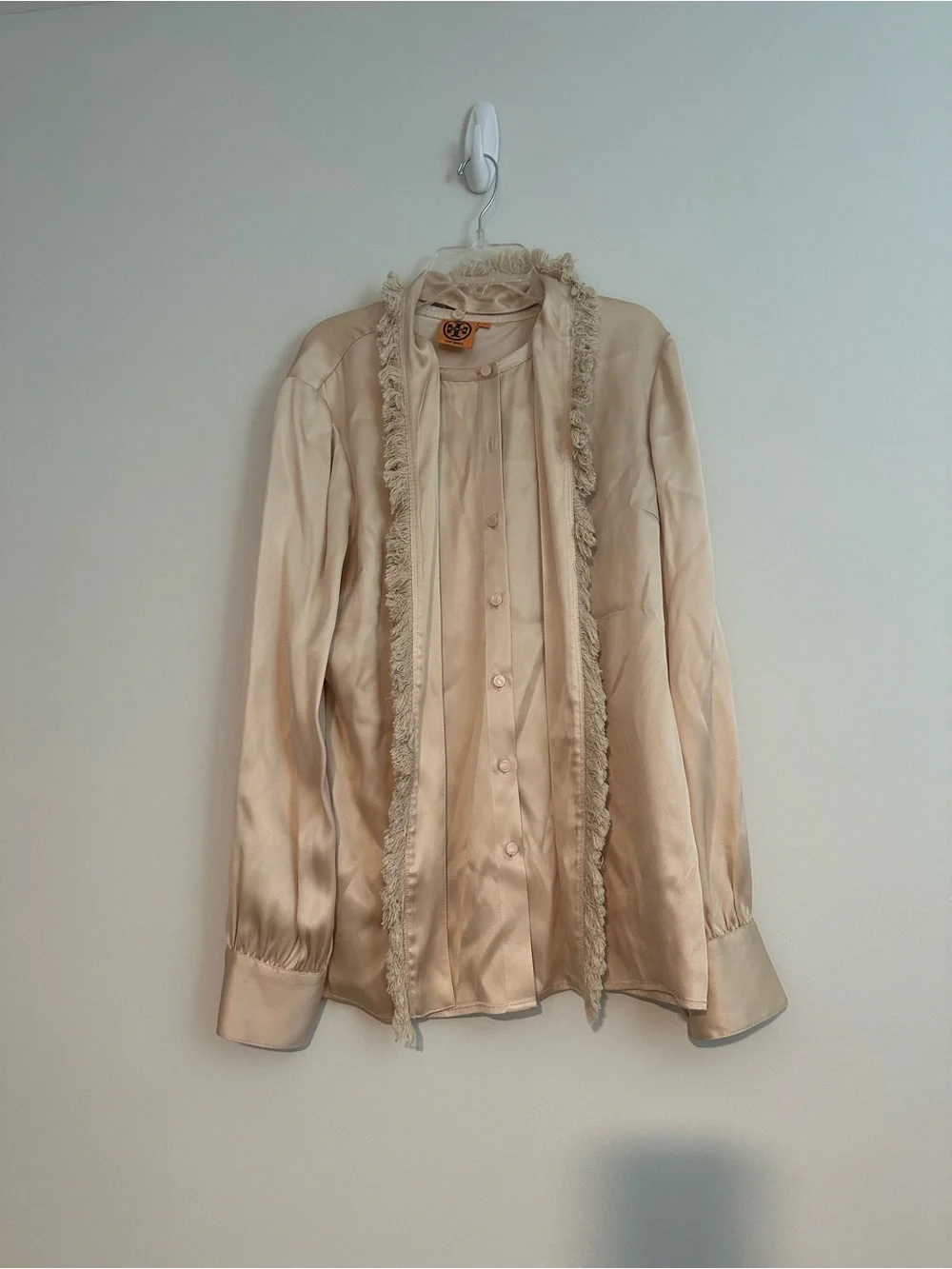 blush tory burch silk blouse with removable scarf